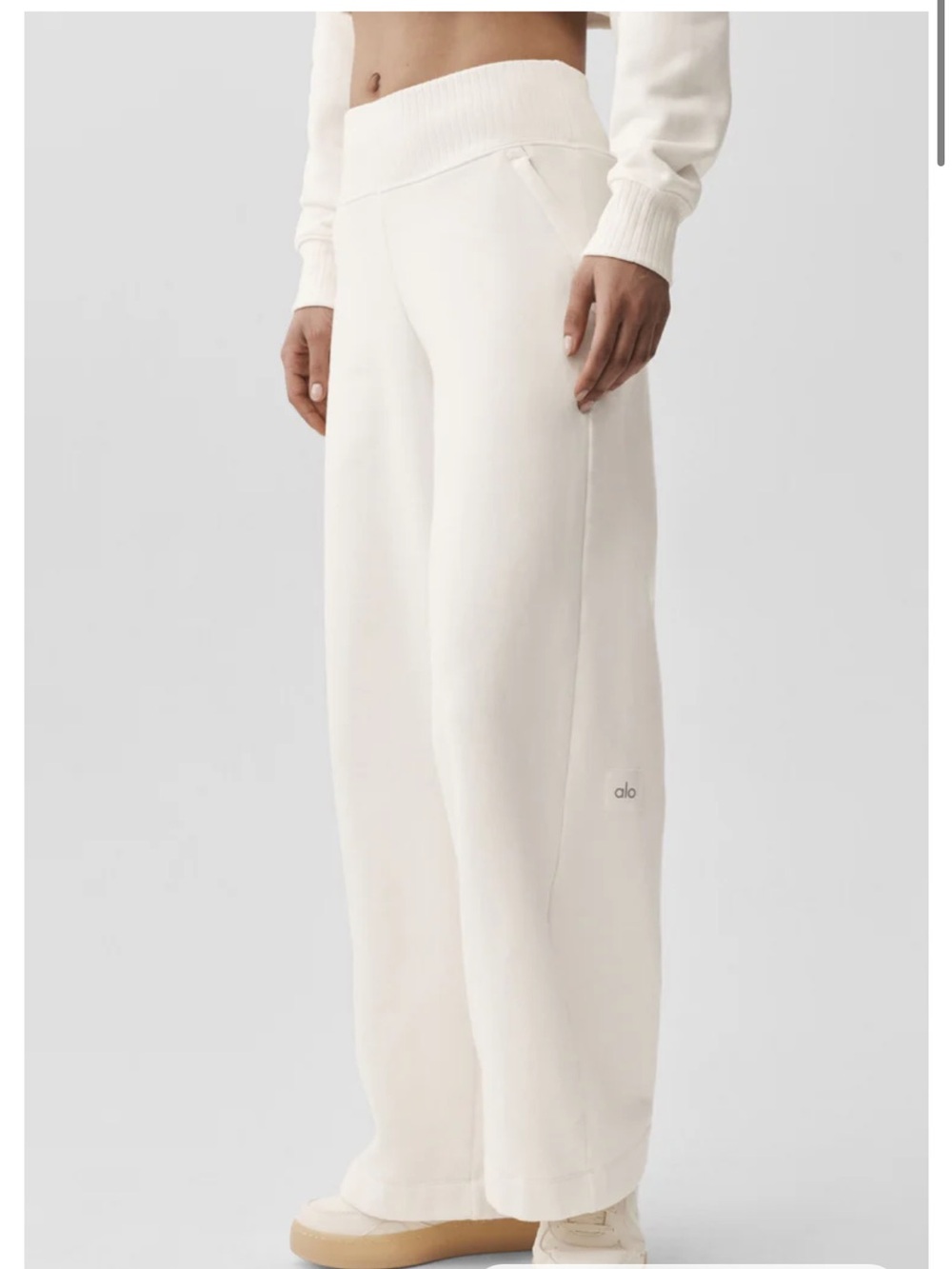 Alo Yoga Serenity Wide Leg Sweatpant in Ivory - Picture 3 of 16